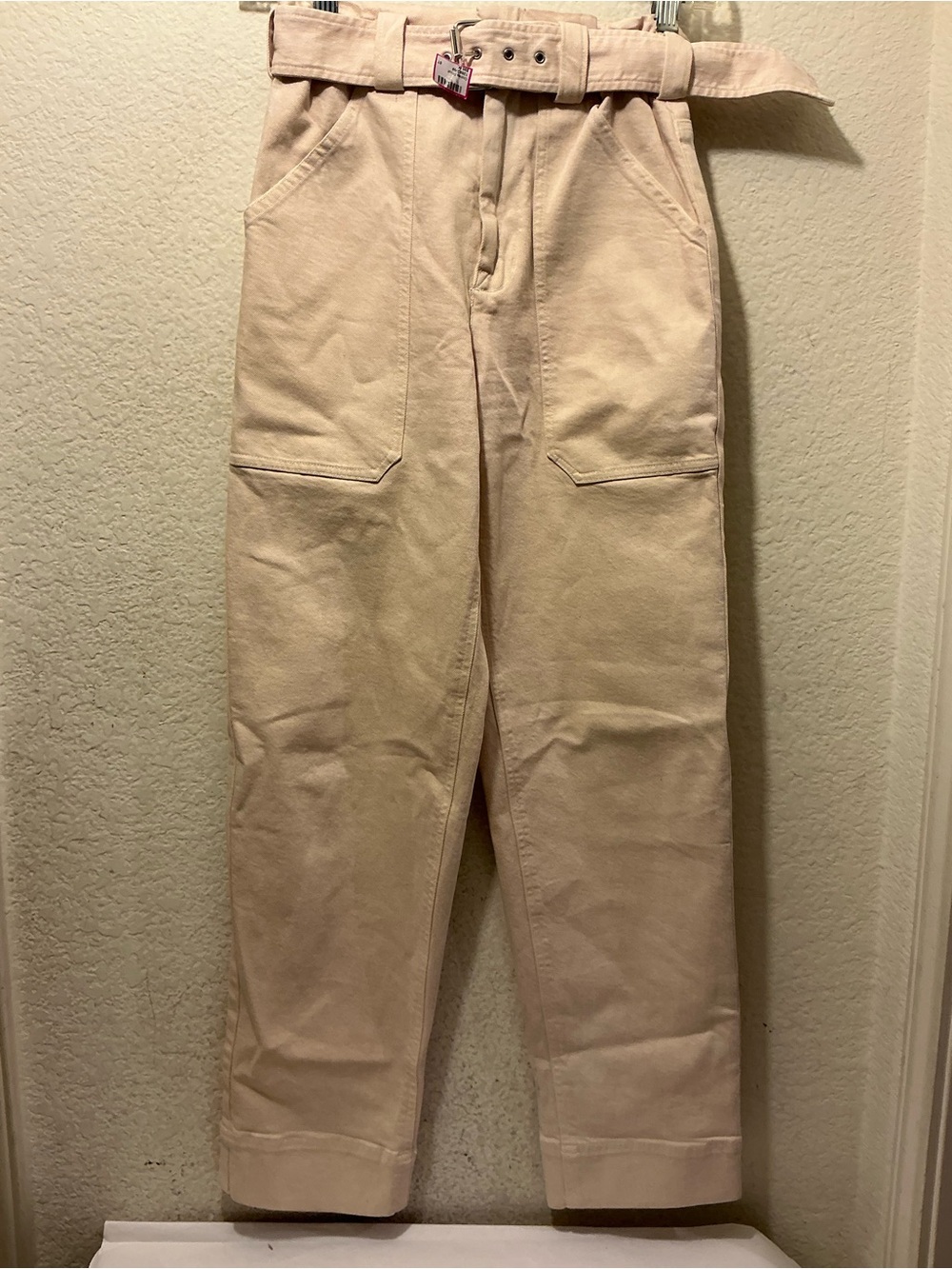 A.L.C. Pink paperbag style High-Rise denim pants with Self-Tie Belt